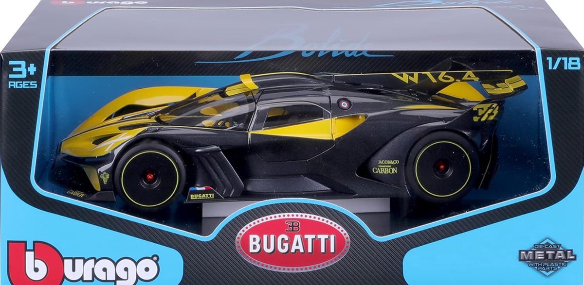 Bburago burago b18-11047y bugatti bolidie super car scala 1:18 pressofuso giallo