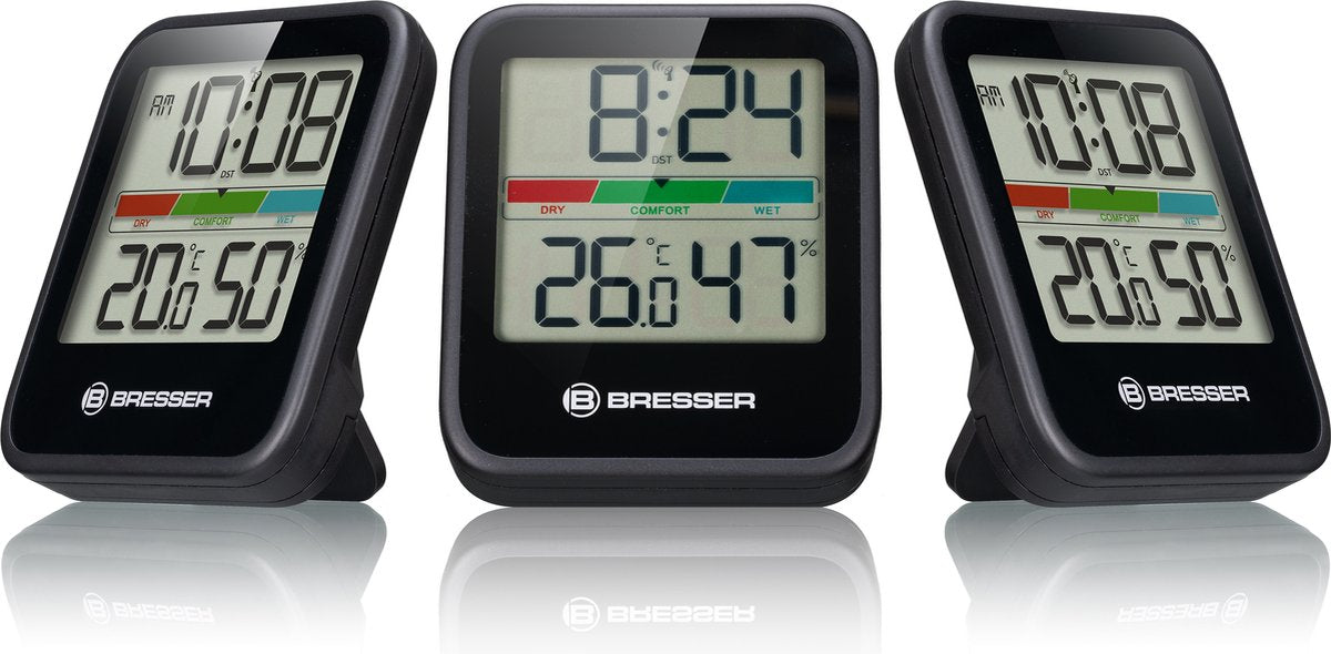 Stazione meteorologica Bresser - monitor climatico termoigrometro dcf - set da 3 - nero