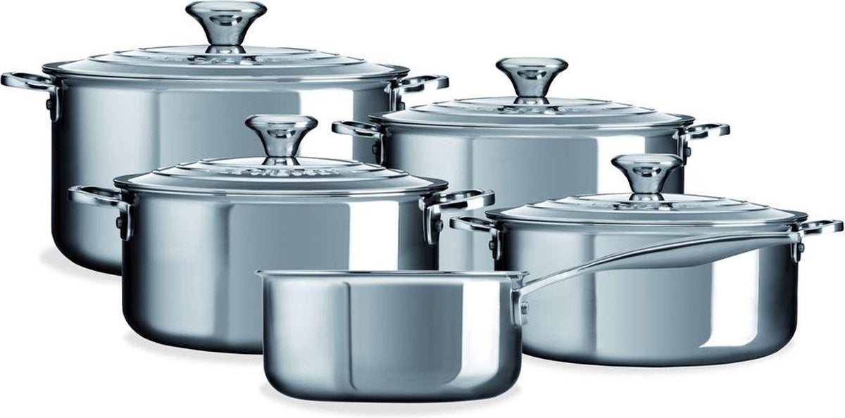 Set di pentole in acciaio inossidabile firmato Le Creuset da 5 pezzi