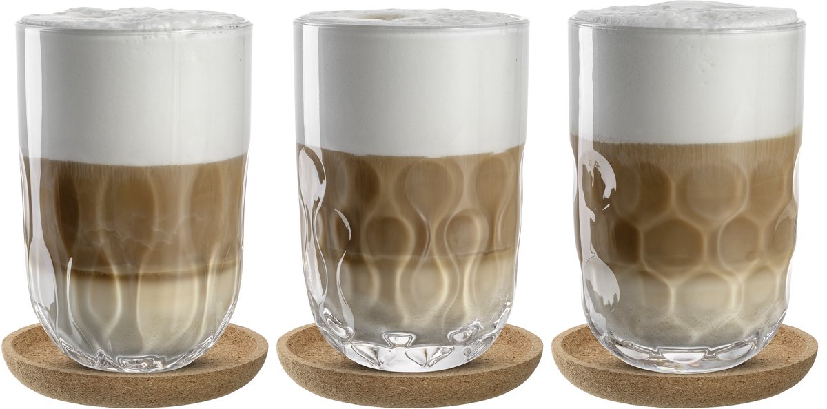 Leonardo gocce bicchiere latte macchiato 390ml con sottobicchiere - set 3