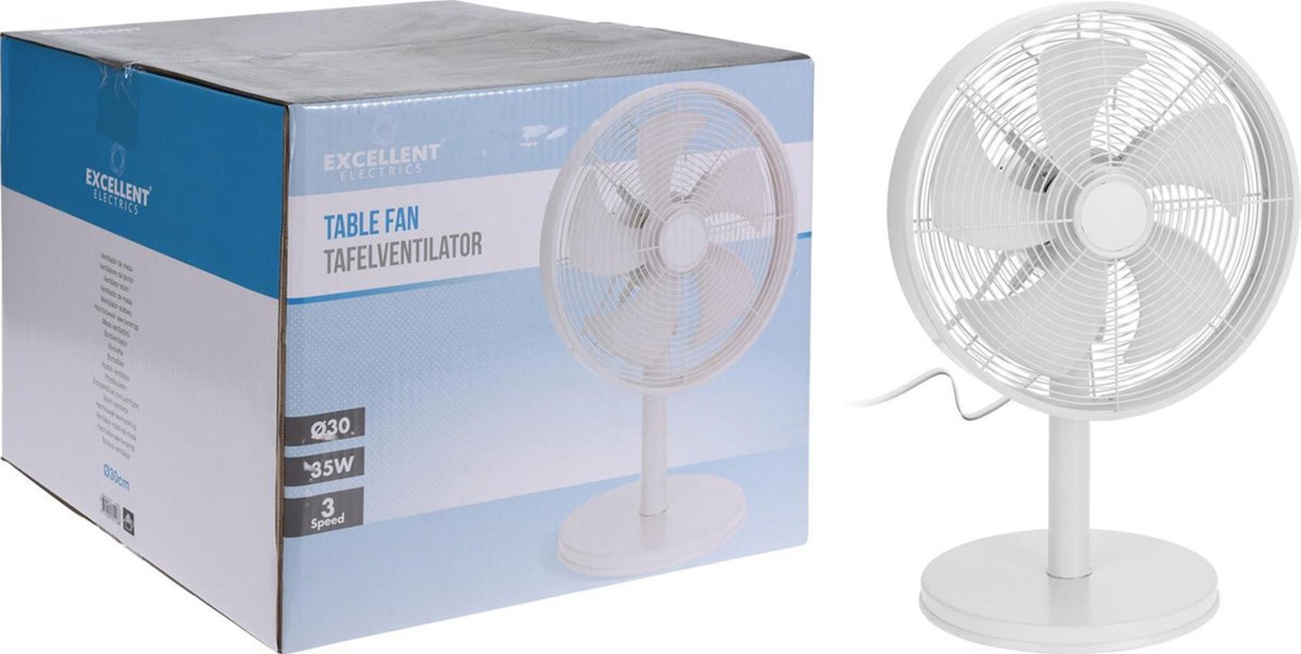 Excelente ventilador de mesa eléctrico de lujo robusto 30cm blanco
