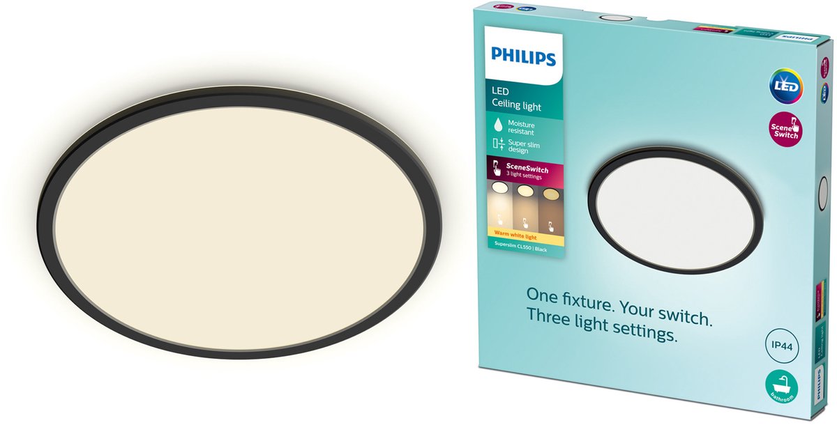 Philips Lampada da soffitto per bagno Philips super sottile a LED - nera - rotonda - 18 W