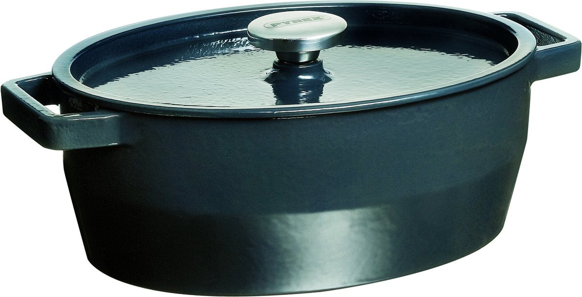 Pyrex slowcook braadpan ovaal - gietijzer - 5,8 liter - grijs