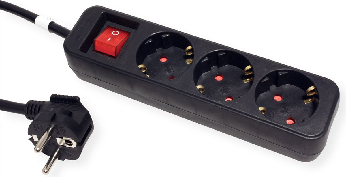 Roline Toma de corriente de 3 vías con interruptor, negro, 10 m