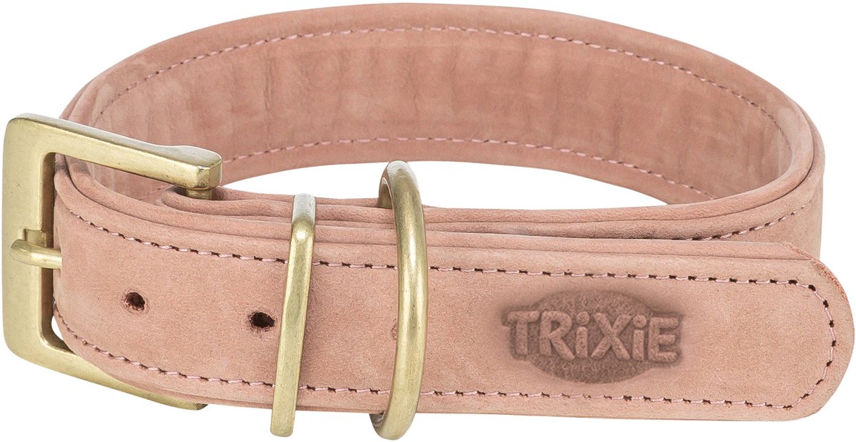 Collare per cani Trixie - pelle nabuk rosa l-xl 52-63x4 cm - comodo e bifoderato