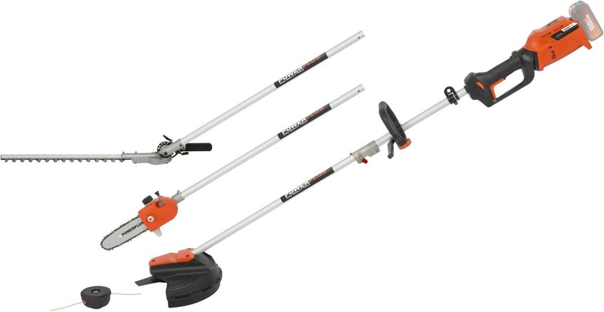Powerplus Multiherramienta de jardín a batería 4 en 1 powdpg7553 - Herramientas de jardín a batería 40 v, cortasetos, cortasetos, motosierra y desbrozadora, sin batería ni cargador