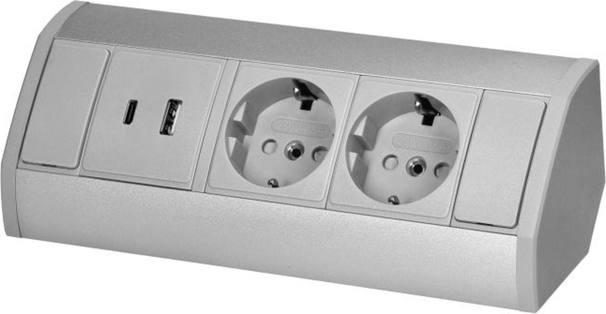 Presa ad angolo Orno - scatola di distribuzione con 2 prese - presa di distribuzione USB A-C - multipresa da parete con cavo da 60 cm - grigio
