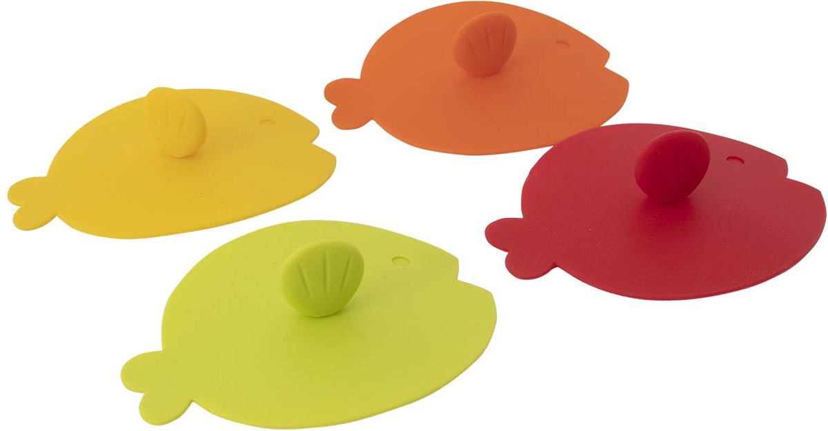 Gimex - coperchio - bicchiere da tè - pesce - silicone - 4 pezzi