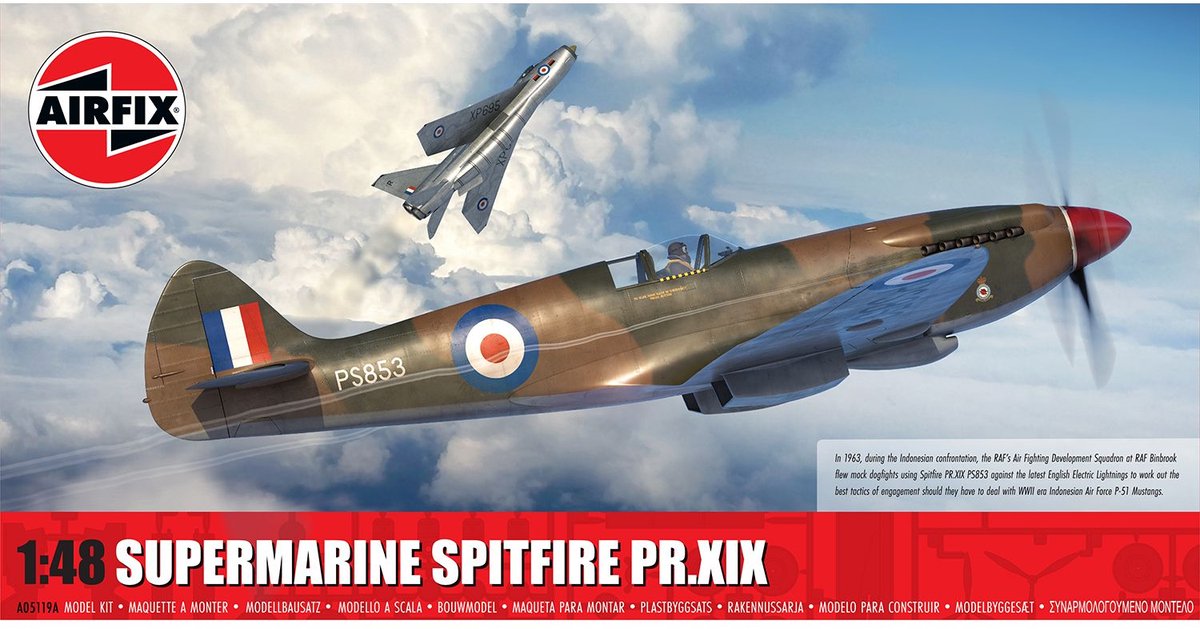 Kit modello Airfix per aereo - 05119a supermarine spitfire pr.xix wwii - aereo da ricognizione britannico in plastica - 1:48 - modellismo