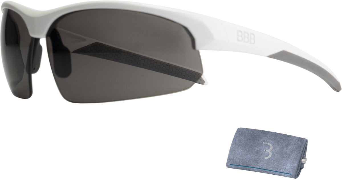 Bbb cycling fietsbril heren en dames - wielrenbril met 3 verwisselbare lenzen - lichtgewicht racefiets bril - mat wit - impress bsg-58