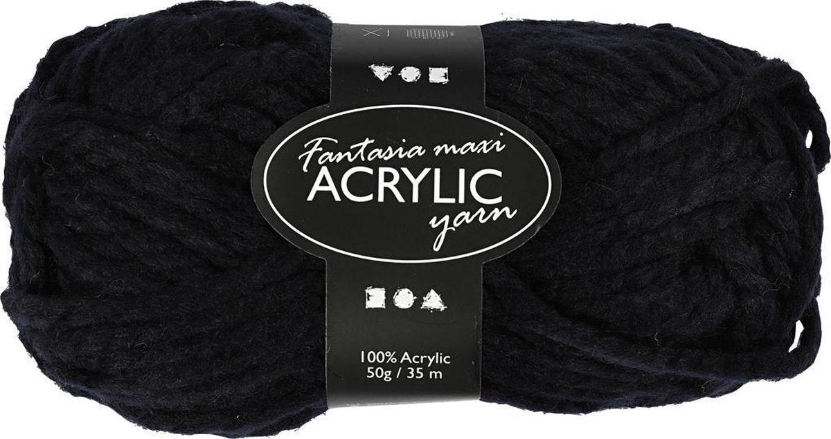 Creativ company fantasia filato acrilico, l: 35 m, maxi, nero, 50 g 1 gomitolo