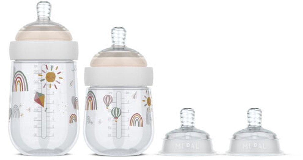Mepal mio Starter Set Biberon da 3 pezzi - Anti-coliche - Il design a spirale previene l'intasamento - Silicone di grado medico - Sunshine Rainbow