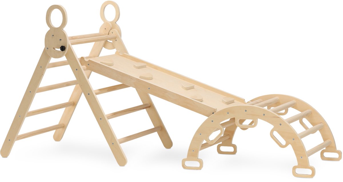 Deryan luxury folding triangle with climbing arch and ramp with climbing frame slide - Montessori furniture wooden play gym