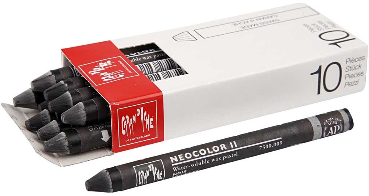 Caran dache caran d'ache neocolor ii, l: 10 cm, spessore 8,5 mm, nero (009), 10 pezzi 1 scatola