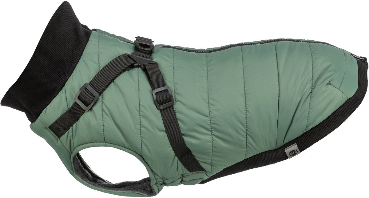 Trixie abrigo para perros - verde salvia 33cm - arnés integrado, forro polar, elementos reflectantes