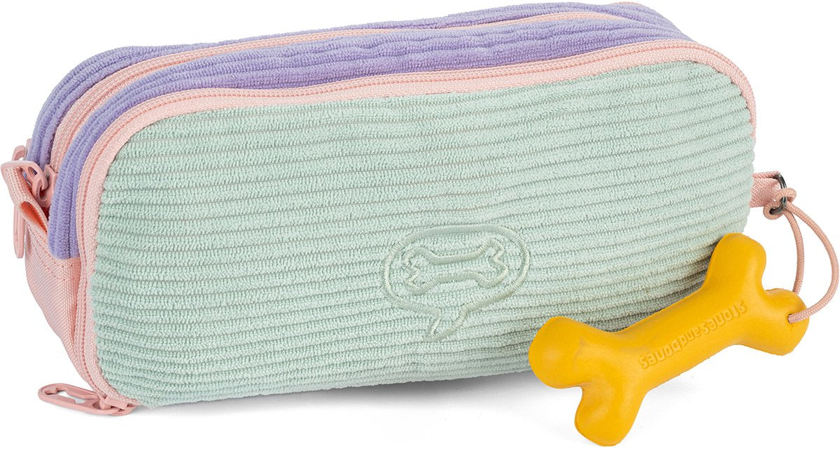 Pietre e ossa Rowan 2.0 - astuccio - astuccio per bambini - 3 scomparti - velluto a coste - acqua lavanda