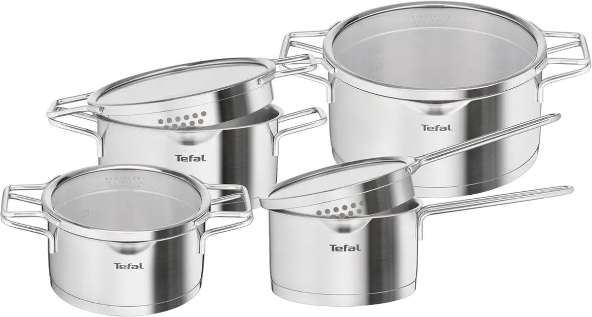 Tefal nordica - set di pentole - 4 pezzi - vetro in acciaio inox - adatto per induzione