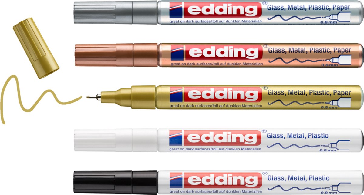 Edding 780 5 s marcador de pintura brillante metálico, juego surtido - punta redonda - 0,8 mm - juego de 5 piezas