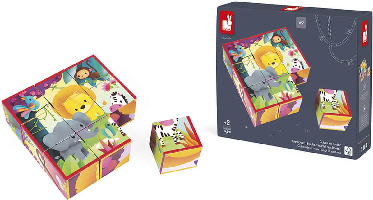 Janod - kubkid - animali della giungla - 9 blocchi illustrati con animali della giungla