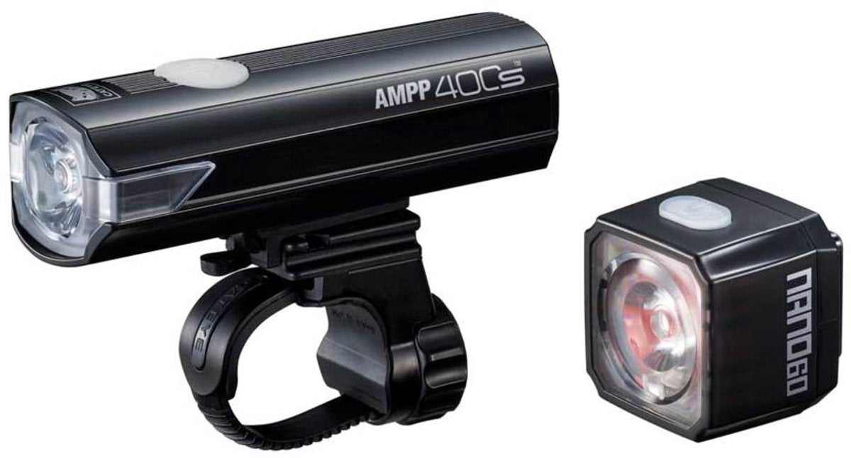 Cateye ampp400s + nano60 lichtset - verlichting fiets - lumens: 400 60 - usb oplaadbaar - zwart
