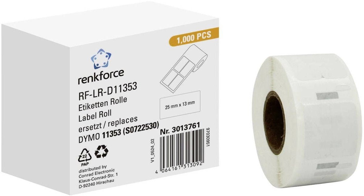 Renkforce rf-6027522, wit, zelfklevend printerlabel, doorlopend etiket, rol, papier, direct thermisch