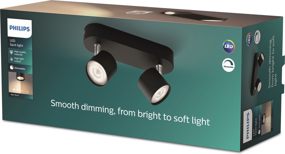 Faretto da superficie Philips LED Philips Star - 2 luci - nero