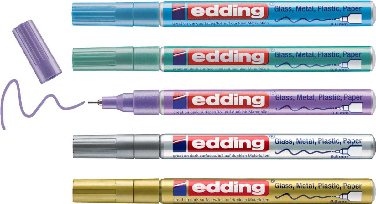 Edding 780 Set 5 pennarelli lucidi colori metallizzati - punta tonda - 0,8 mm - set da 5 pezzi