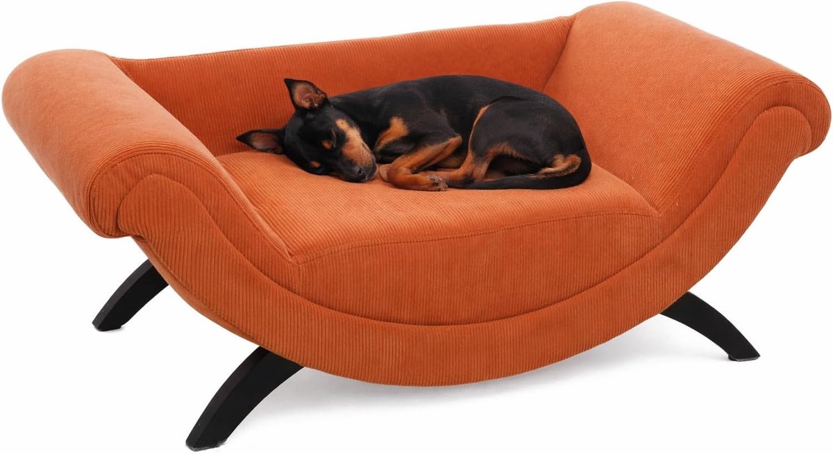 Cama para perros Flamingo – Sofá para perros – Sofá para gatos – Dingo rectangular naranja – 80 x 43 x 28 cm – Patas de madera – Lavable – Sofá para perros de lujo