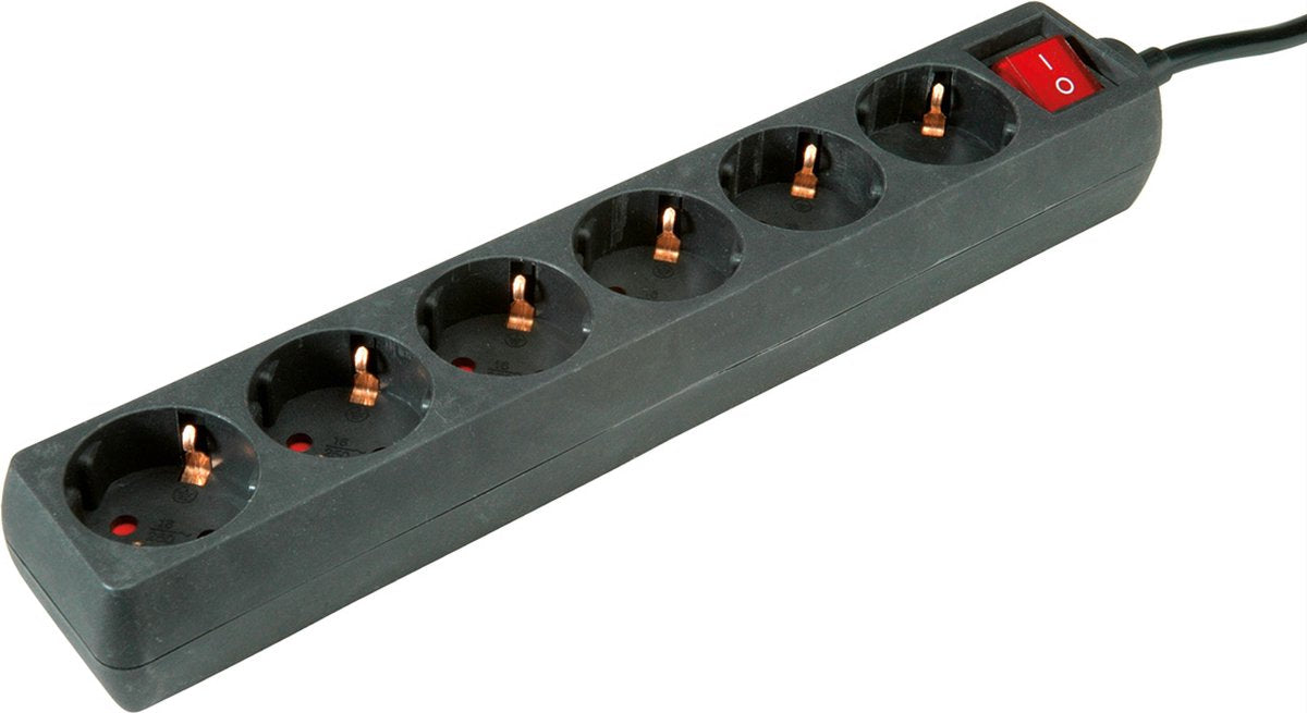 Roline Toma de corriente de 6 vías con interruptor, negro, 6 m