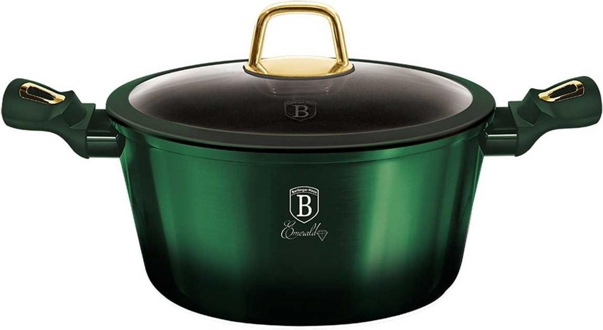 Berlingerhaus berlinger haus 6058 - braadpan met titanium coating - 24 cm - met deksel - emerald collection