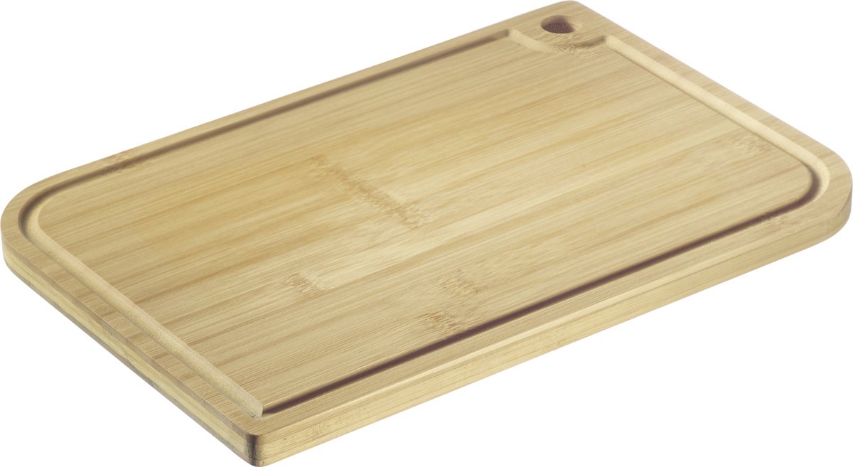 Tabla de cortar Westmark – tabla de cortar de madera con ranura para jugo para cortar fácilmente los alimentos – bambú, 33 x 23 cm