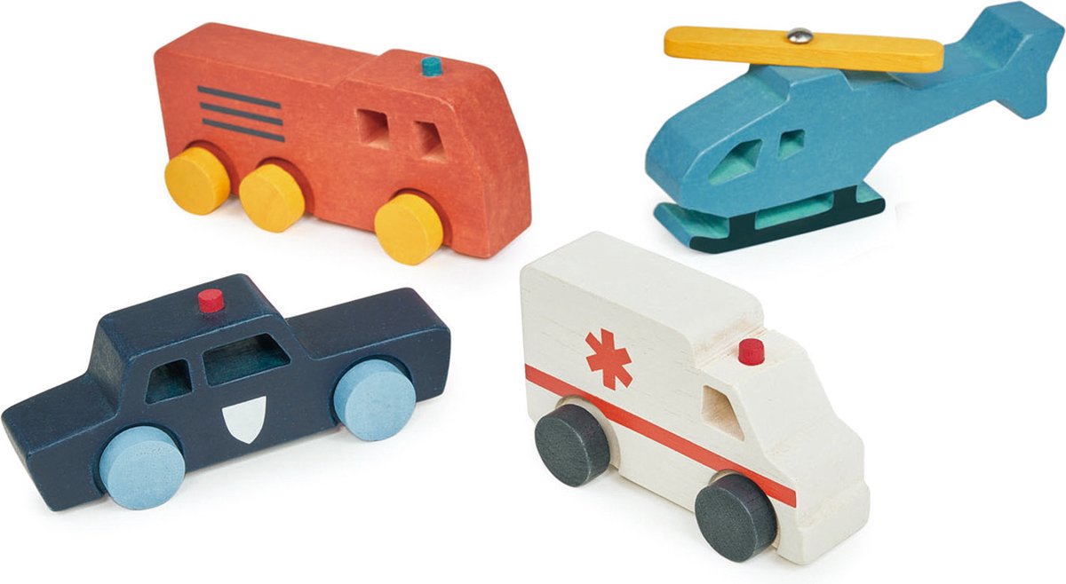 Veicoli Mentari - mezzi di soccorso - 4 pezzi - legno - 18 mesi