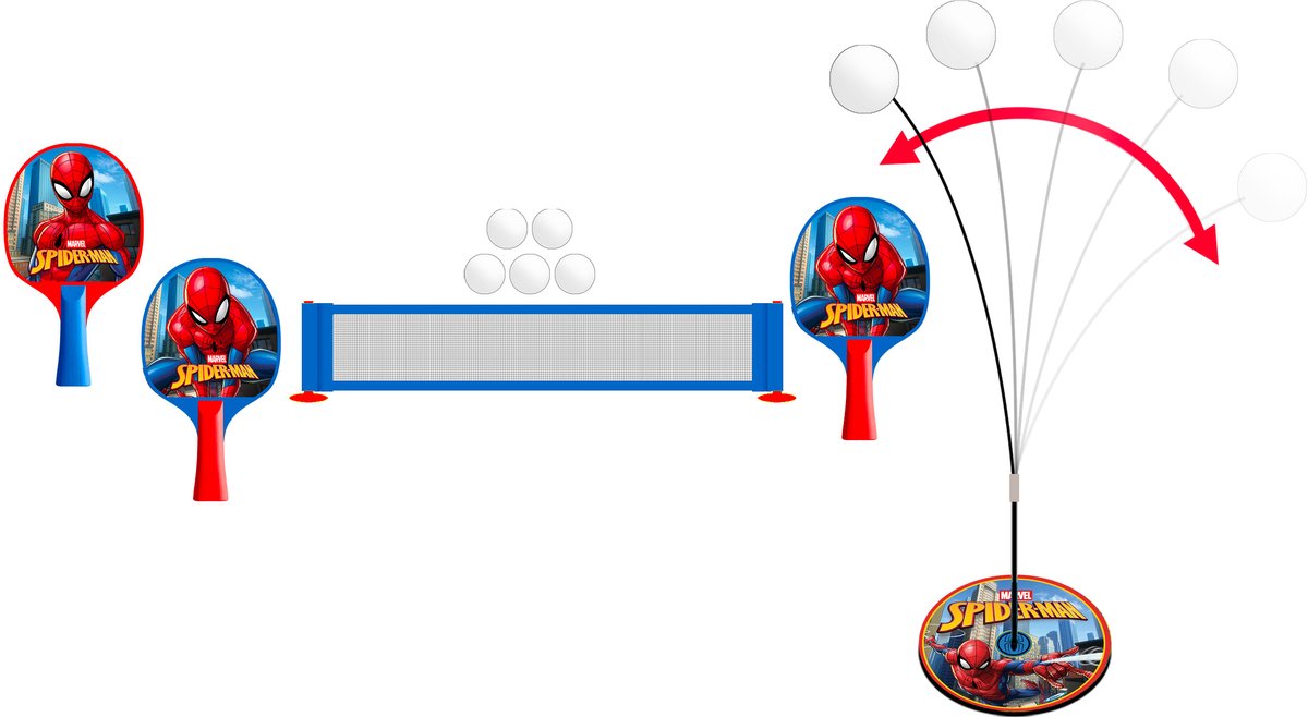 Marvel – spider-man 2-in-1 – tafeltennisset – 2 batjes – 5 ballen