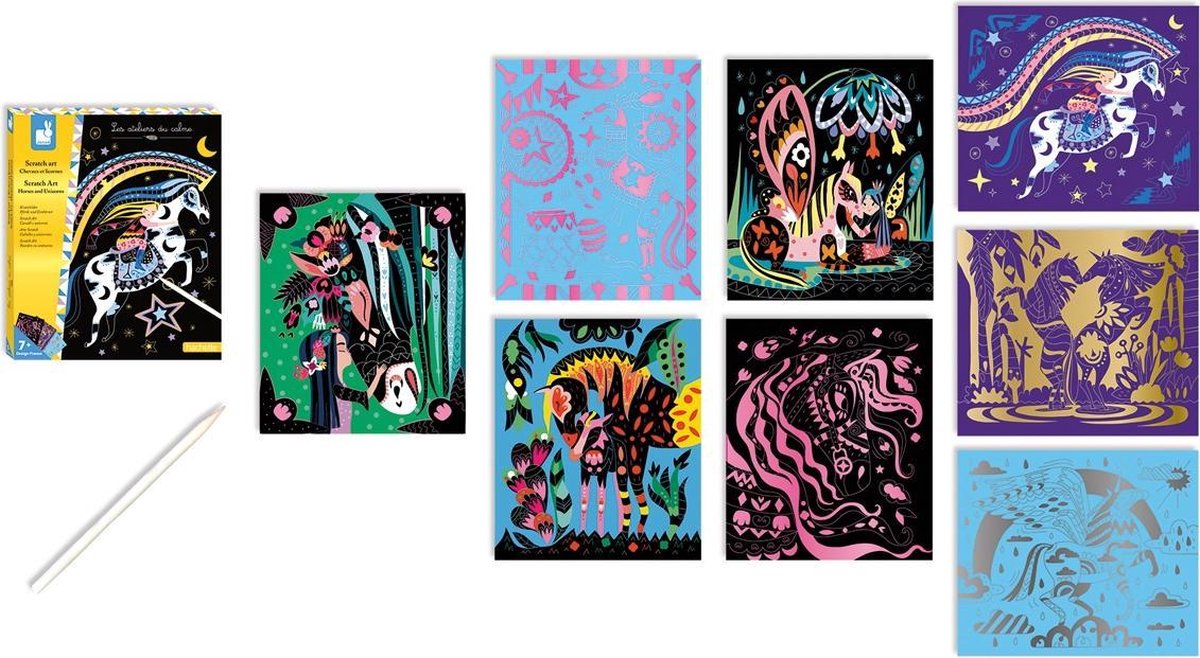 Janod - les ateliers du calme - scratch art - cavalli e unicorni - set artigianale