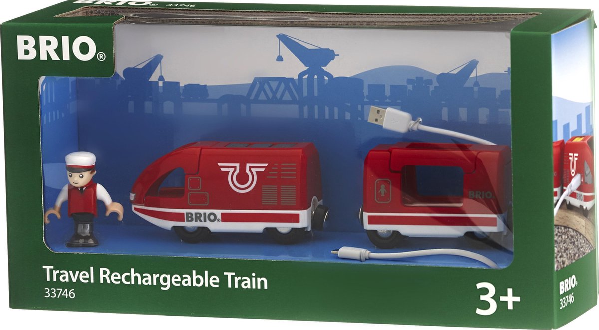 Tren de pasajeros rojo recargable Brio con cable USB - 33746