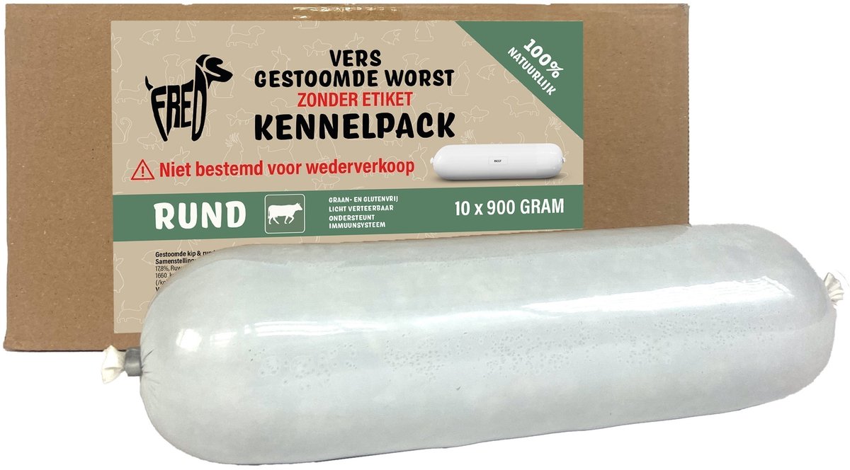Freds Vapor de carne fresca salchicha de carne de carne de res kennelpack, sin gluten, sin gluten