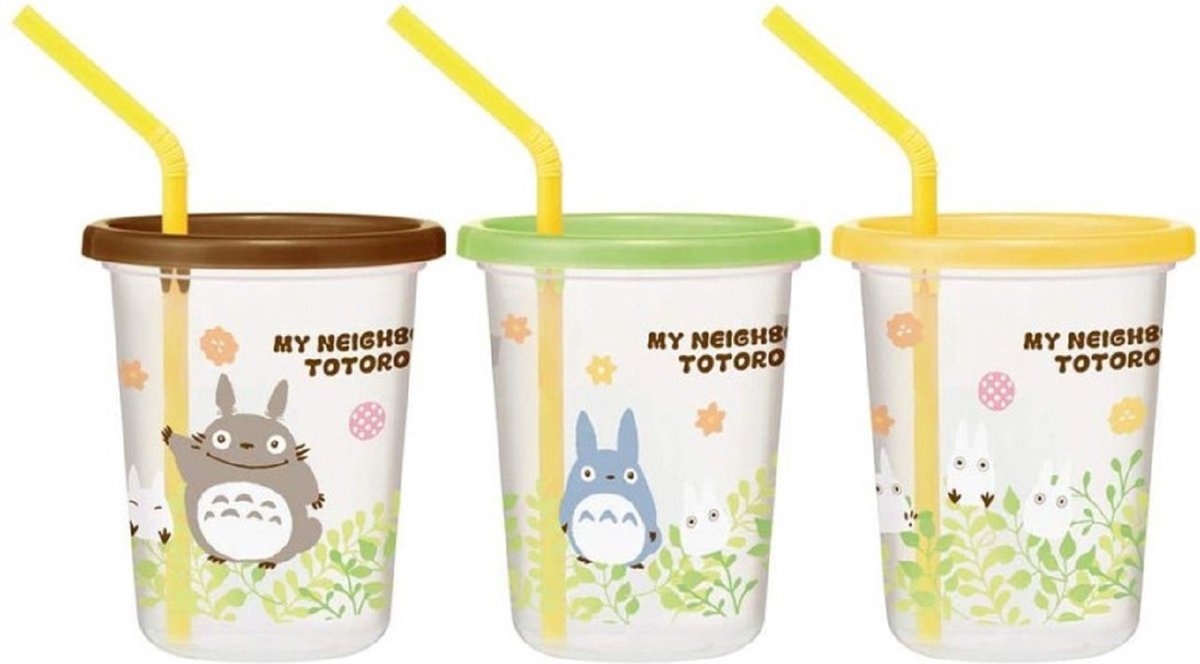 Semic ghibli - il mio vicino totoro - set di 3 bicchieri con cannucce