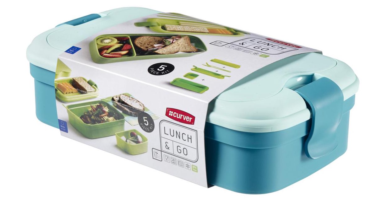 Curver - lonchera - lunch go - con cubiertos - azul