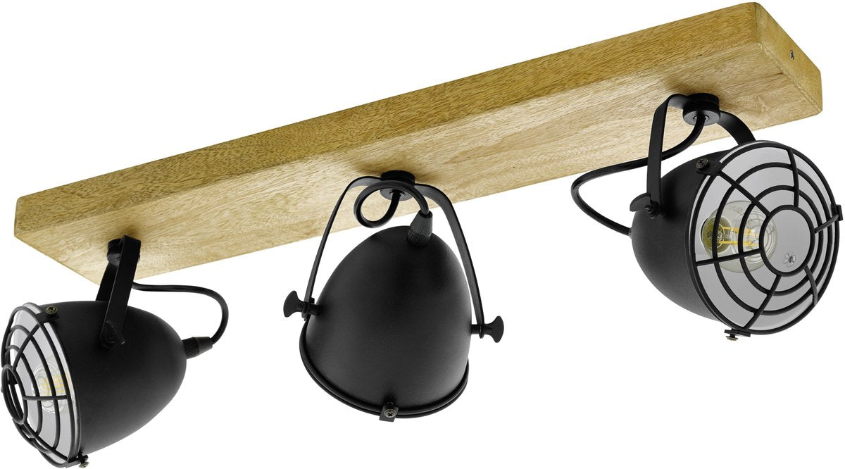 Eglo gatebeck - wand|plafondlamp - 3-lichts - e14 - hout|zwart
