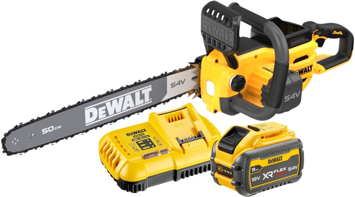 Dewalt gereedschap - 54v accu kettingzaag 50 cm, 1x accu 9,0 ah flexvolt, oplader dcmcs575x1