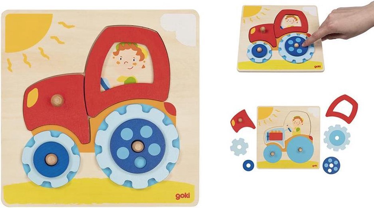 Puzzle Goki - tractor - 6 piezas - 20x20x2.5cm - madera - 1+