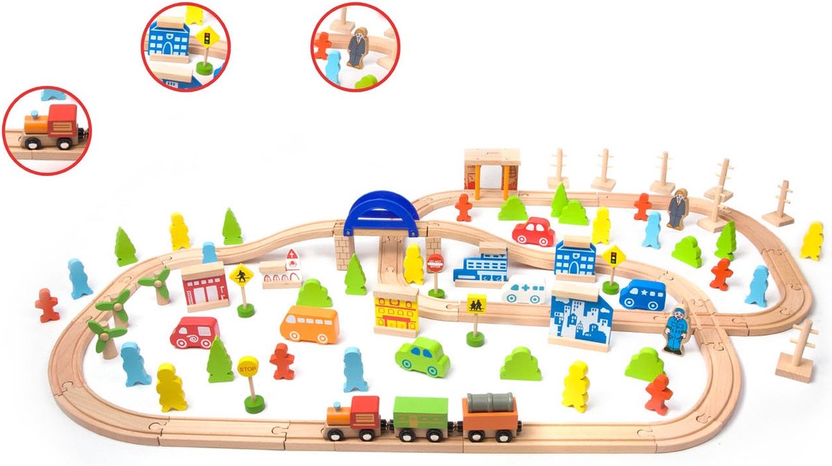 Classic World World Wooden Train Set, 110dlg.