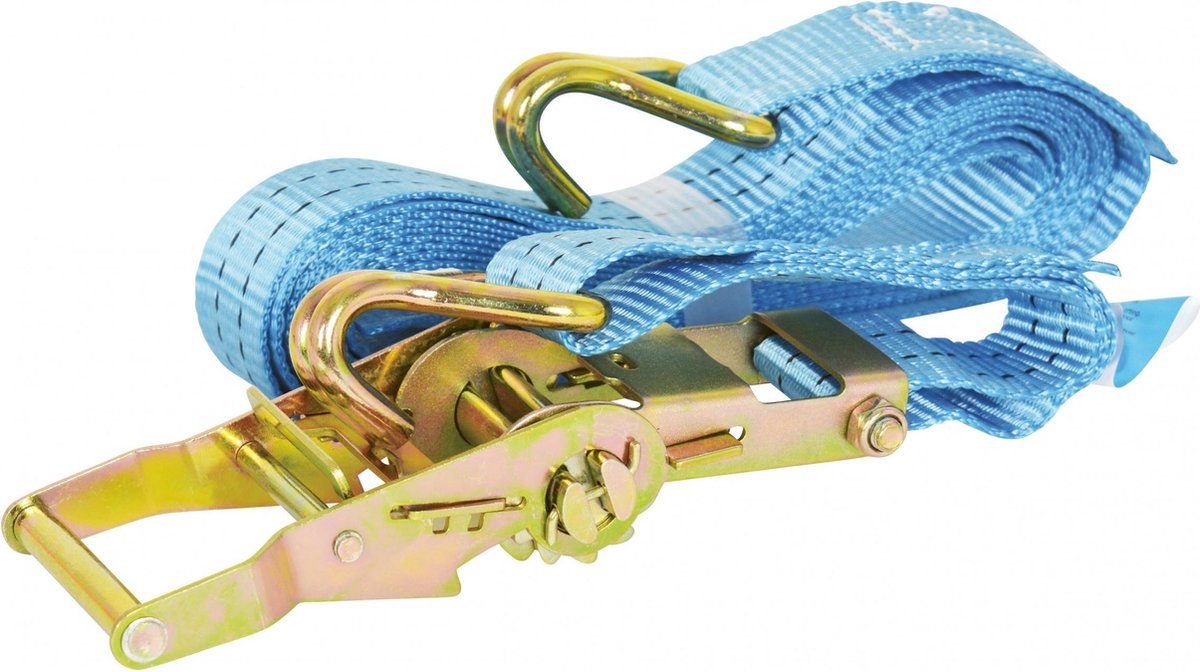 Carpoint ratelspanband met haken 38 mm 5 meter 1000 kg blauw