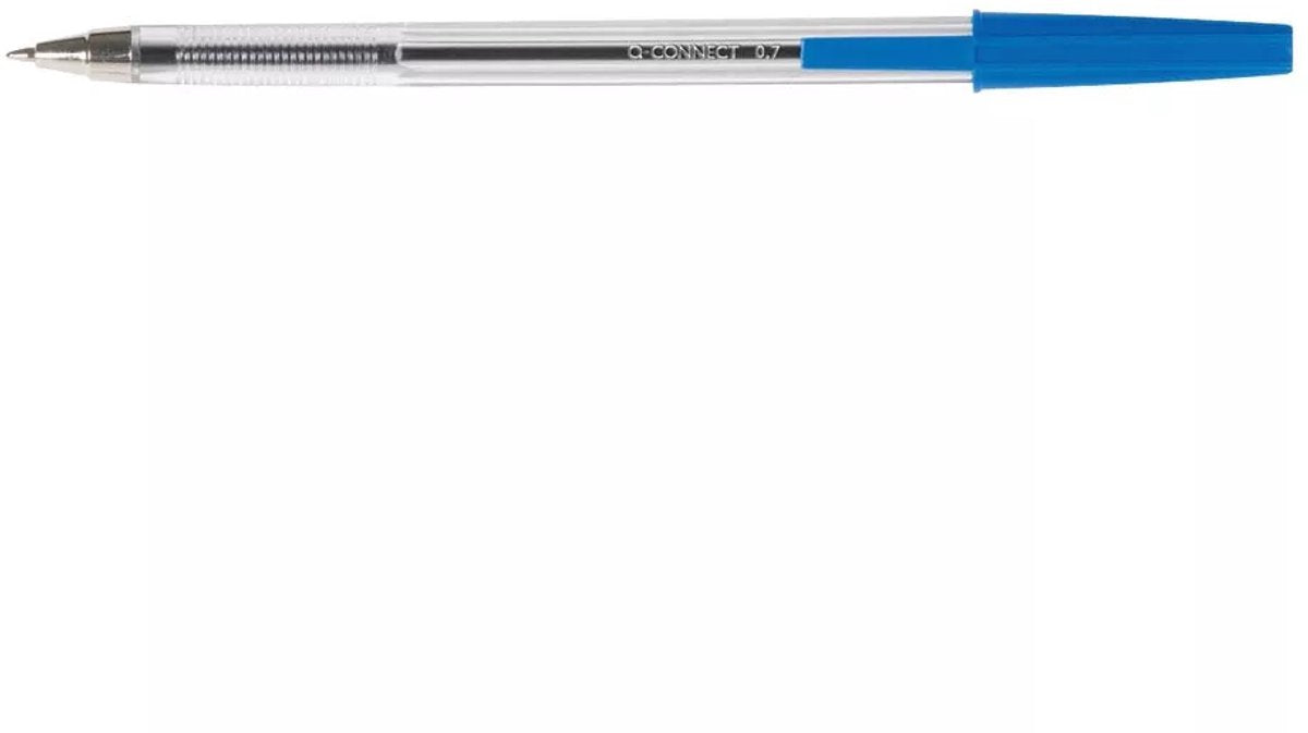 Q-connect balpen, met dop, 0,7 mm, medium punt, blauw, doos van 20