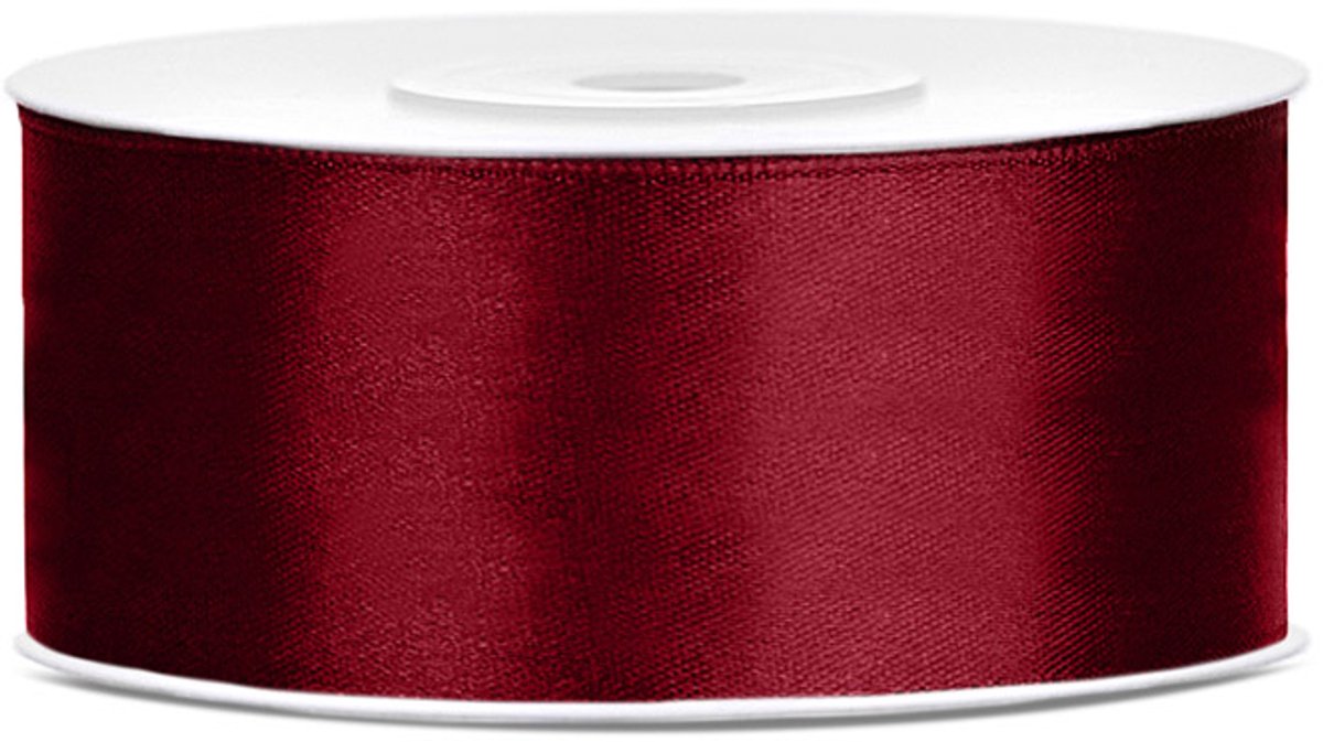 Partydeco - cinta raso rojo burdeos 25mm rollo 25m