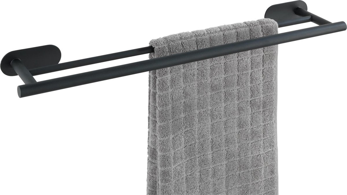 Wenko turbo-loc® toallero doble orea duo acero inoxidable negro mate 60cm de ancho - toallero - montaje sin taladrar - autoadhesivo