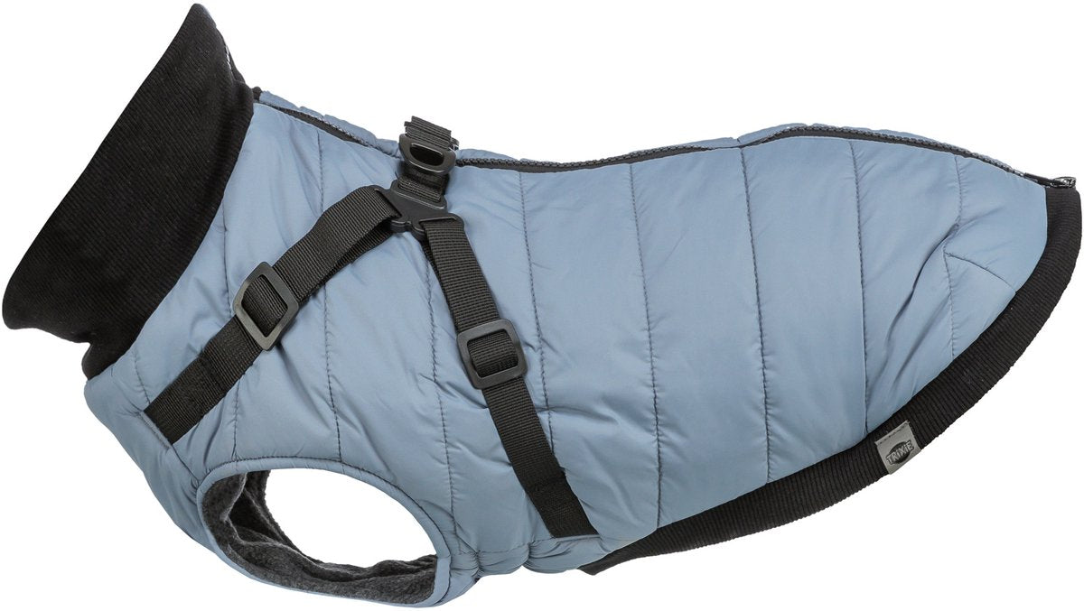 Trixie abrigo para perros pontis - forro polar, arnés integrado, 24 cm - azul-gris