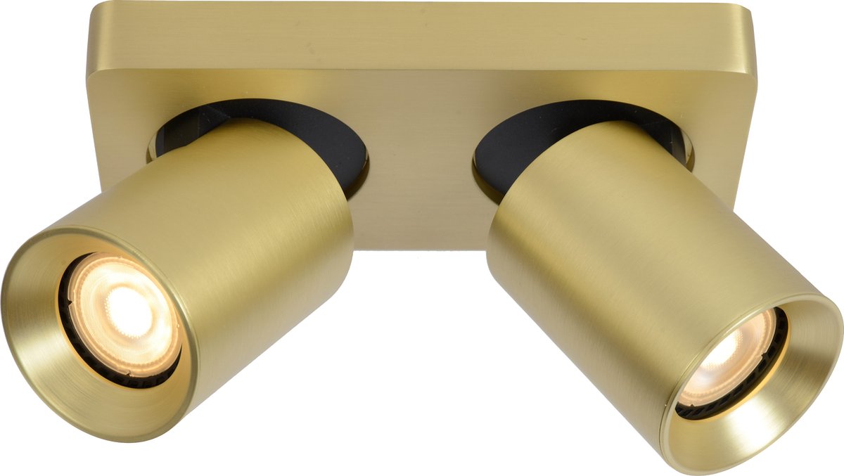 Lucide nigel - plafondspot (plafondlamp) - led dim to warm - gu10 - 2x5w 2200k 3000k - mat goud messing