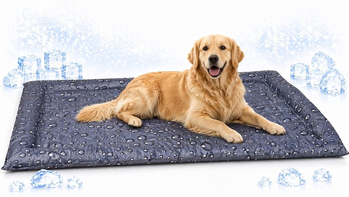 Flamingo koelmat hond - verkoelend hondenbed - xl - 116x76x6 cm - drop grijs - extra groot zelfkoelend hondenbed voor warme dagen