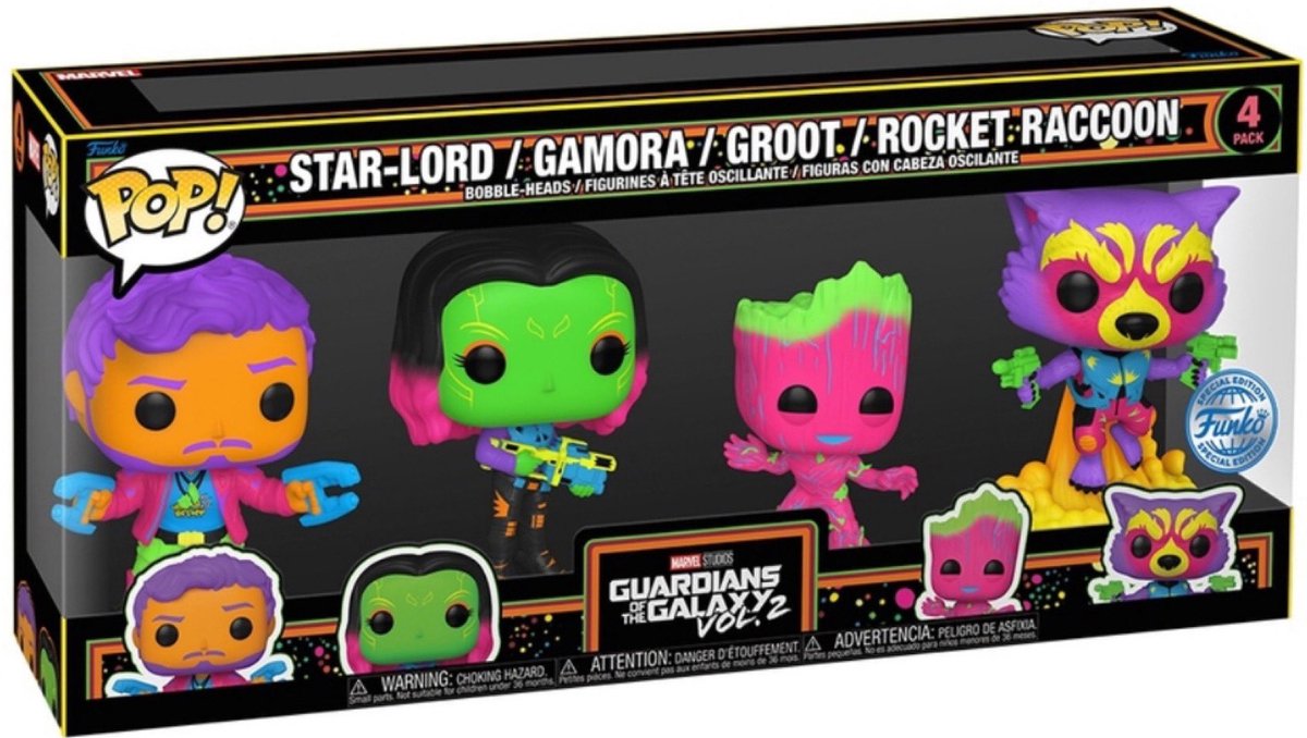 Funko Pop Film: Guardiani della Galassia Vol. 2 Confezione da 4 (luce nera)